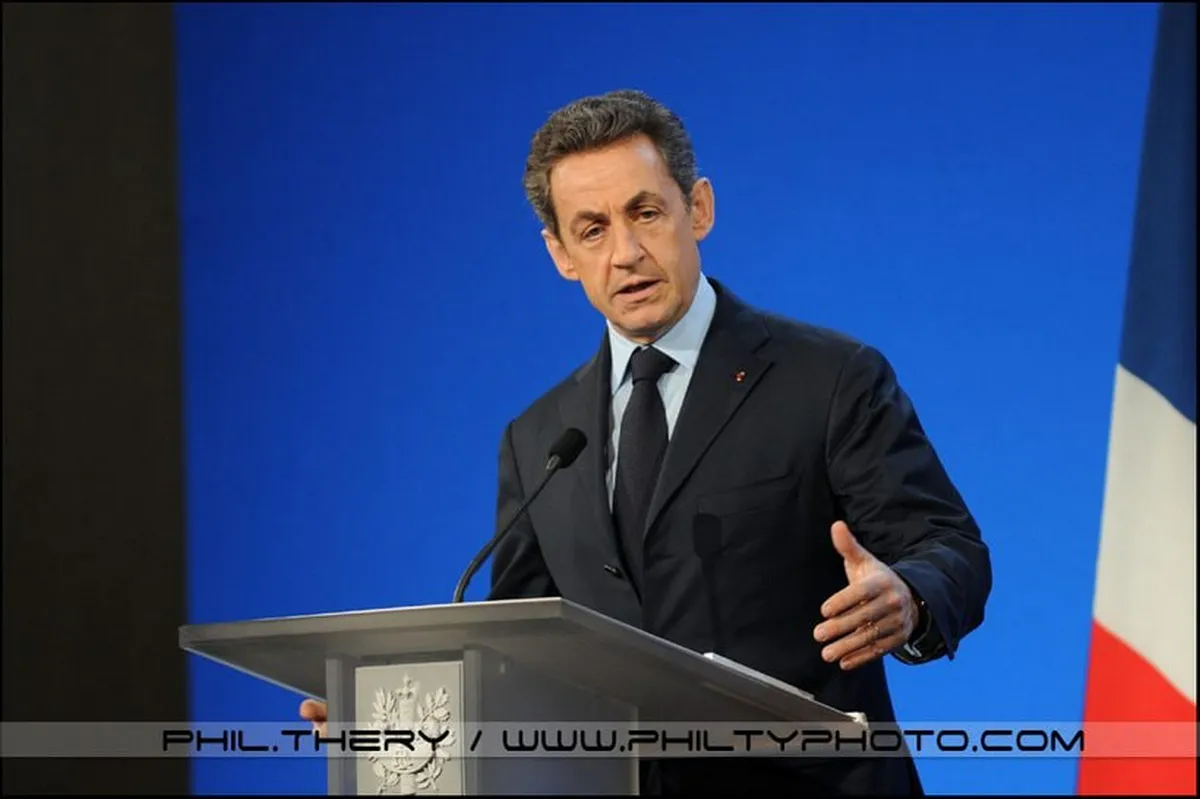Nicolas Sarkozy prononçant un discours lors des vœux du Président de la République à Lyon, reportage photo